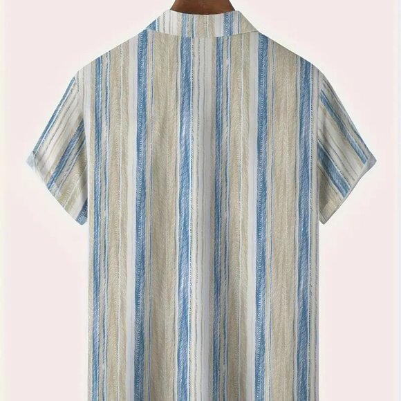 Vintage Bowling Pattern Water Ripple Print Men's Plus Size 3X Button-Up Shirt - Picture 5 of 6